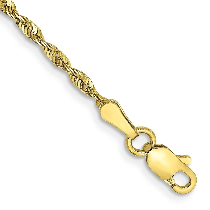 10k Yellow Gold 2.0mm Extra-Light Diamond-Cut Rope Chain Bracelet, 7"