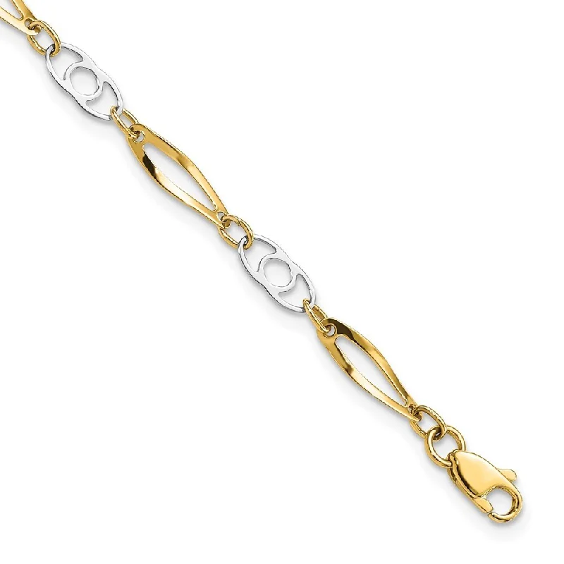 14k Two-tone 3mm Polished Fancy Link Bracelet, 7"