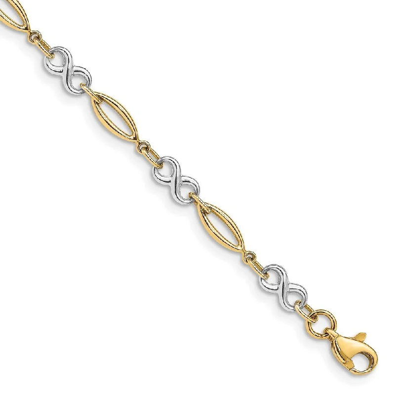 14k Two-tone 4mm Polished Infinity Bracelet, 7.5"