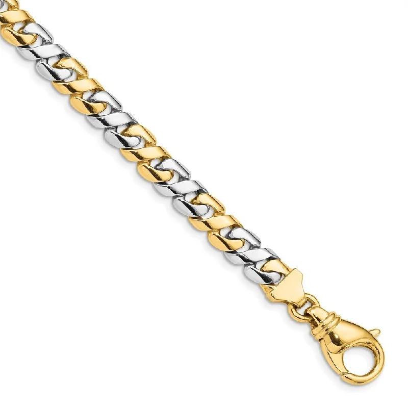 14k Two-tone 7.1mm Hand-polished Fancy Link Bracelet, 8.25"