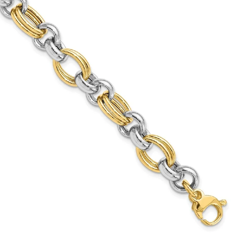 14k Two-tone 8.23mm Polished Link Bracelet, 7.5"