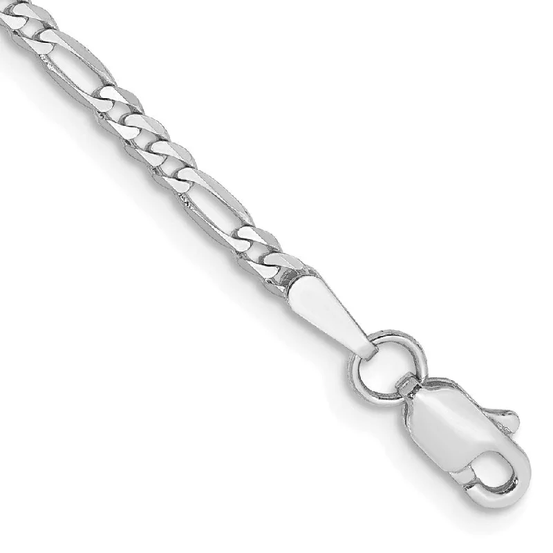 14k White Gold 2.25mm Flat Figaro Chain Bracelet, 7"