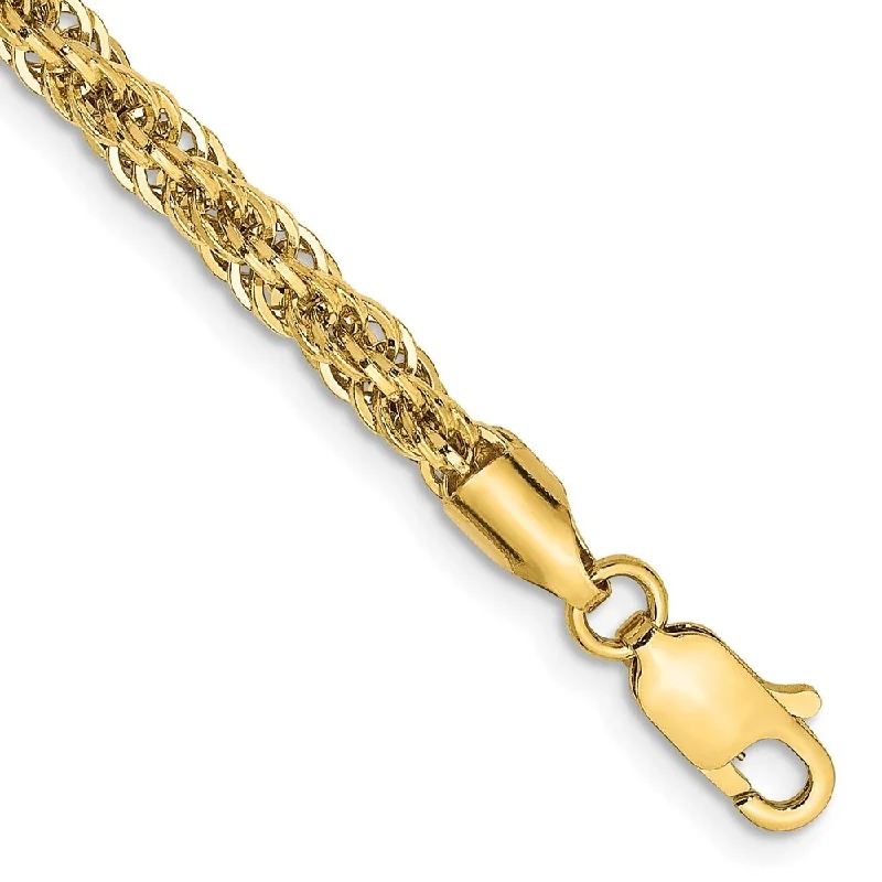 14k Yellow Gold 3.3mm D/C Semi-Solid Chain Bracelet, 7"