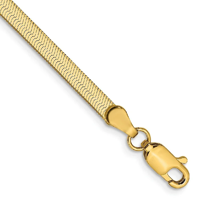 14k Yellow Gold 3mm Silky Herringbone Chain Bracelet, 7"