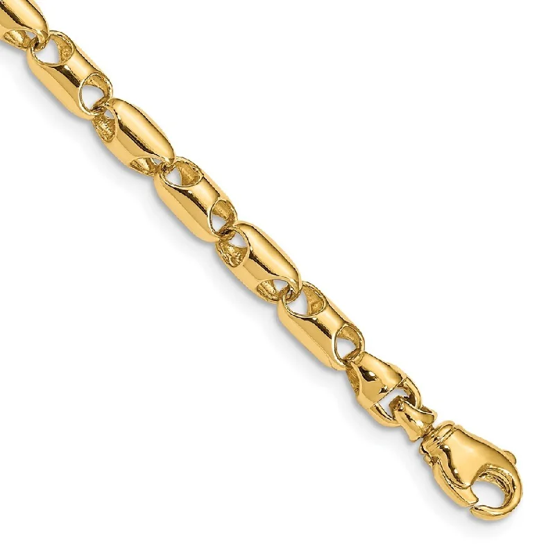 14k Yellow Gold 4.1mm Fancy Barrel Link Bracelet, 8.5"