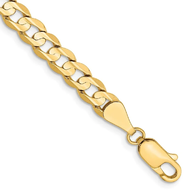 14k Yellow Gold 5.25mm Open Concave Curb Chain Bracelet, 7"