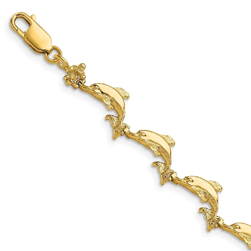 14k Yellow Gold 5.31mm Dolphin Bracelet, 7.25"