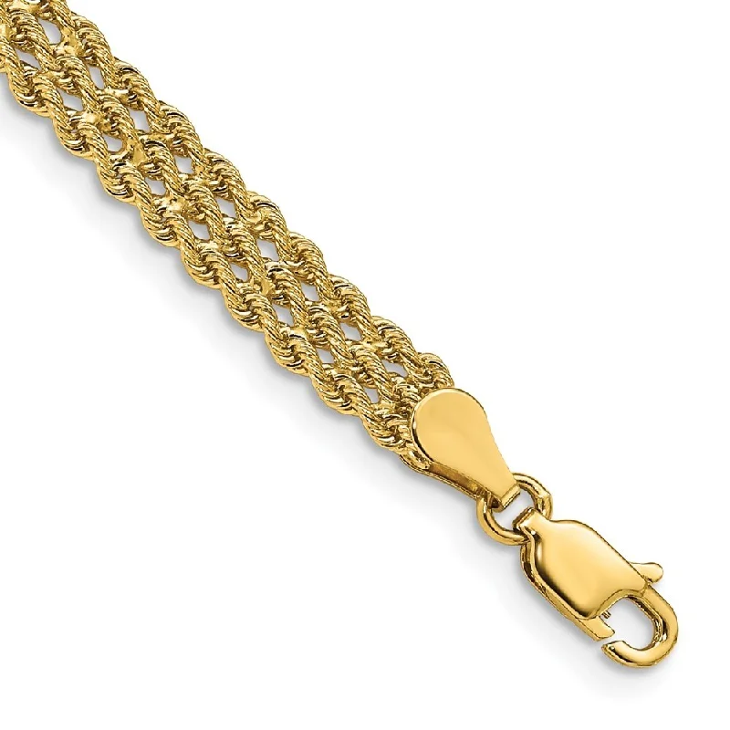 14k Yellow Gold 5.5mm Triple Strand Rope Bracelet, 7"