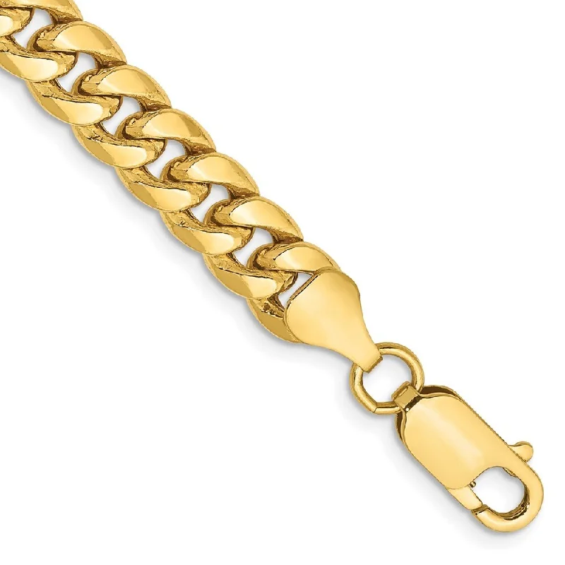 14k Yellow Gold 6.75mm Semi-Solid Miami Cuban Chain Bracelet, 7"