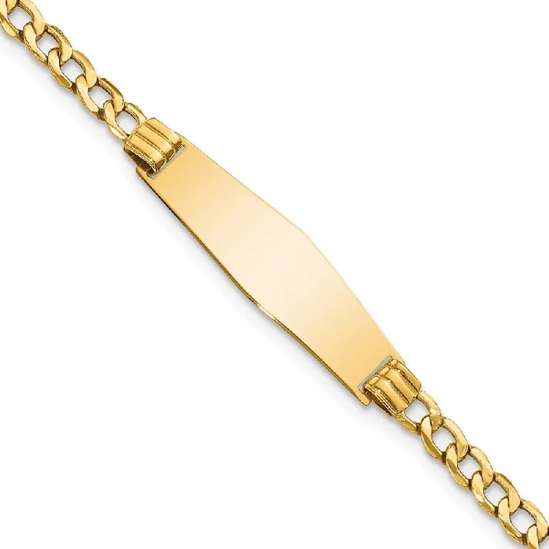 14k Yellow Gold 7.5mm Semi-solid Soft Diamond Shape Cuban Link ID Bracelet, 7"