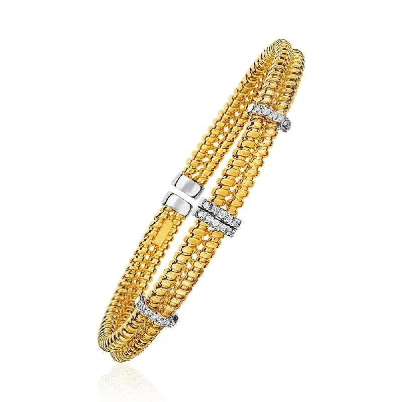 14k Yellow Gold and Diamond 8mm Flexible Bangle Bracelet