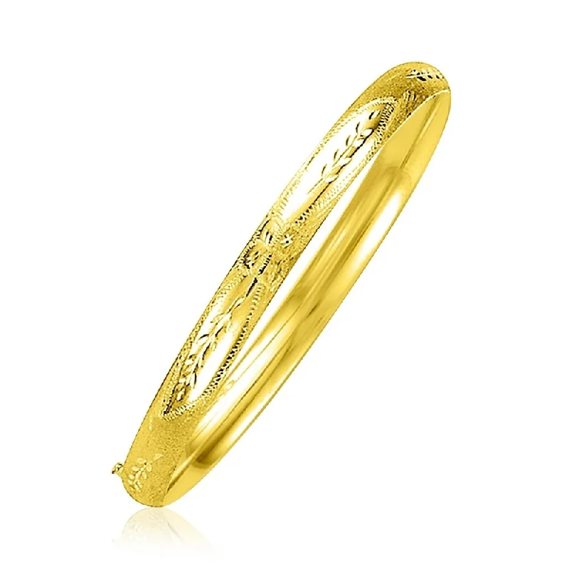 14k Yellow Gold Dome Florentine Design Bangle