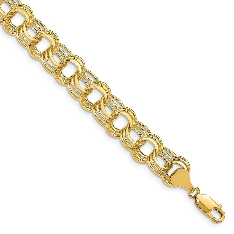 14k Yellow Gold Lite 9.5 Triple Link Charm Bracelet, 7.25"