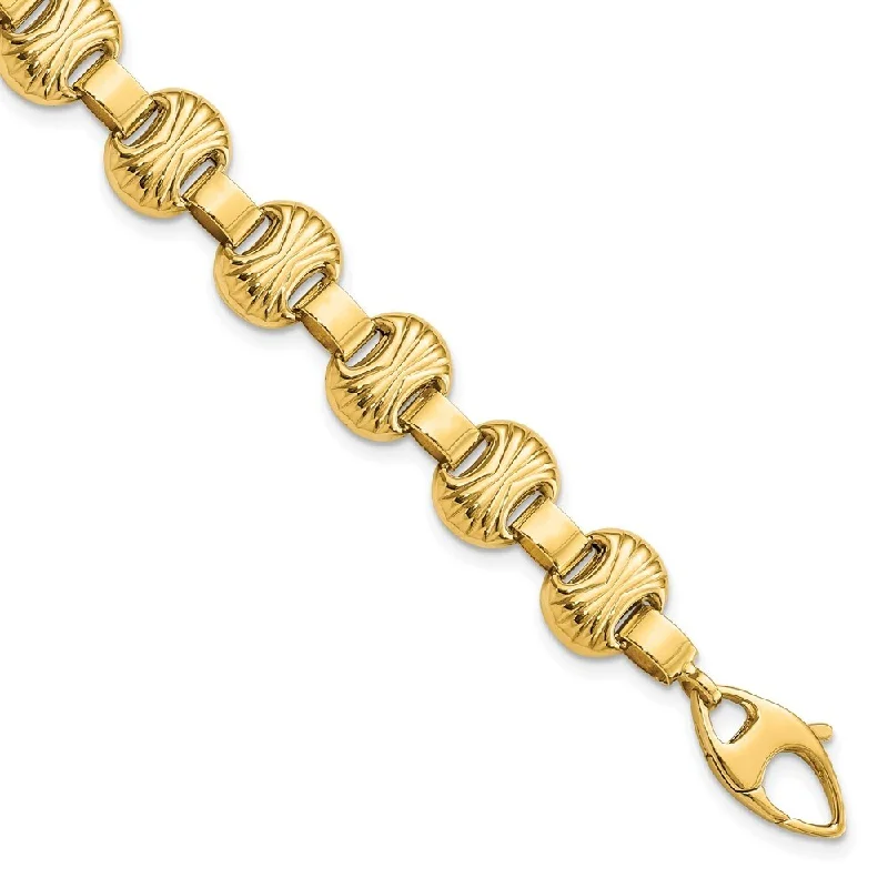 14k Yellow Gold & Textured Fancy Bracelet, 7.5" (W-10.3mm)