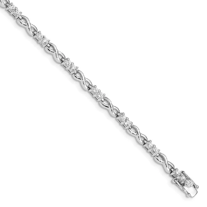 925 Sterling Silver Rhodium-plated Cubic Zirconia Infinity Bracelet, 7.5"