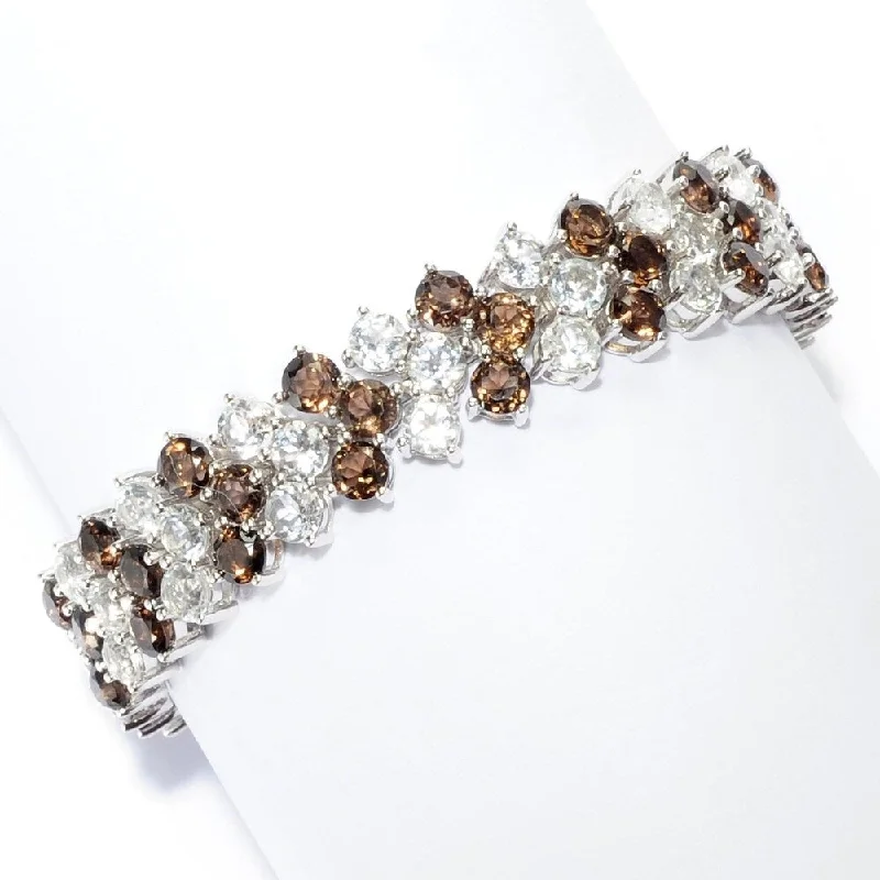 925 Sterling Silver Smoky Quartz and White Topaz Bangle