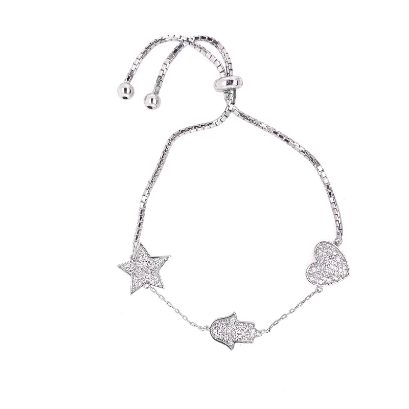 Adjustable Bracelet with Heart, Star and Hamsa