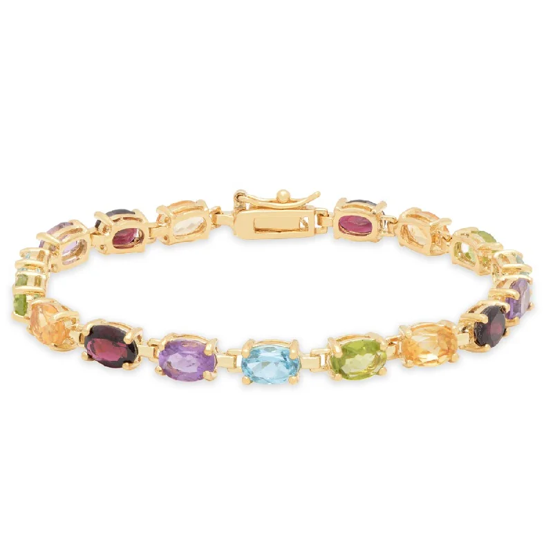 Dolce Giavonna 18k Yellow Gold over Sterling Silver Multi-Gemstone Tennis Bracelet