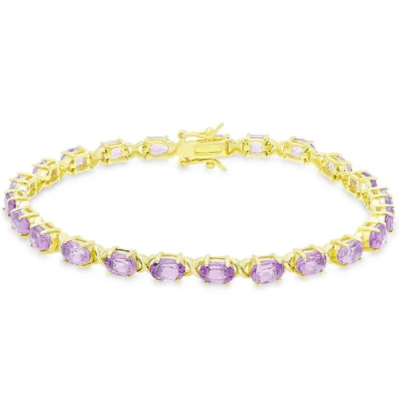 Dolce Giavonna Gold Over Sterling Silver Oval Cut Amethyst XO Link Bracelet