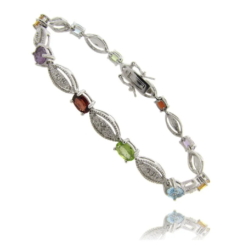 Dolce Giavonna Multi-Gemstone and Diamond Accent Link Bracelet (I-J, I1-I2)