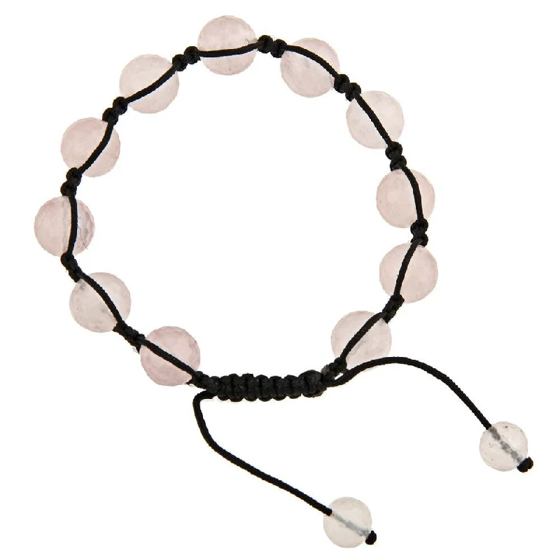 Dolce Giavonna Rose Quartz Bead Black Macrame Bracelet - Brown