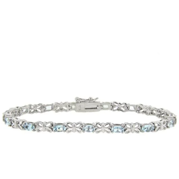 Dolce Giavonna Sterling Silver Blue Topaz and Diamond Accent Bracelet