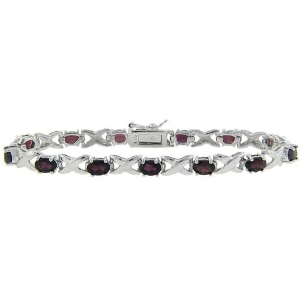 Dolce Giavonna Sterling Silver Garnet 'X and O' Bracelet