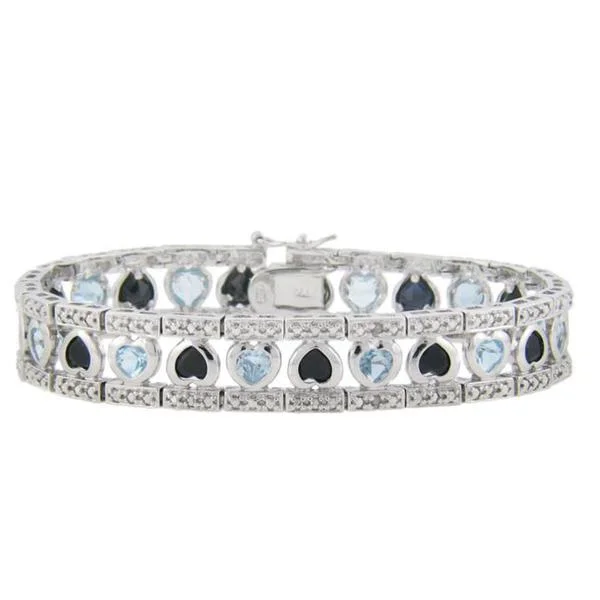 Dolce Giavonna Sterling Silver Sapphire, Blue Topaz and Diamond Accent Heart Bracelet