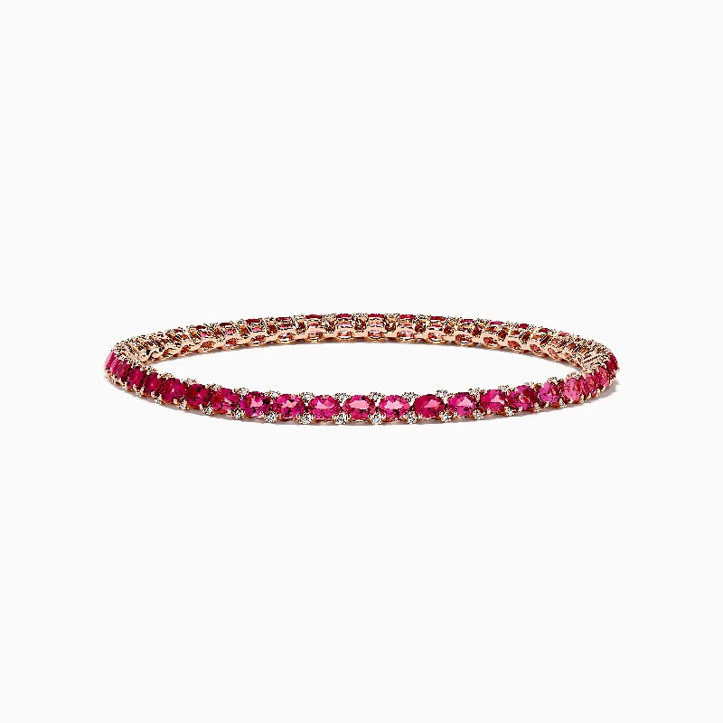 14k Rose Gold Oval Pink Tourmaline and Ruby Tennis Bracelet 6.56 TCW