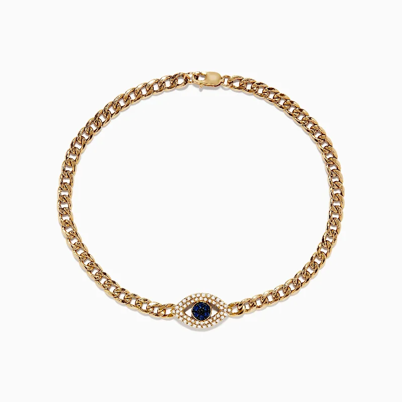 14K Yellow Gold Blue Sapphire and Diamond Evil Eye Bracelet