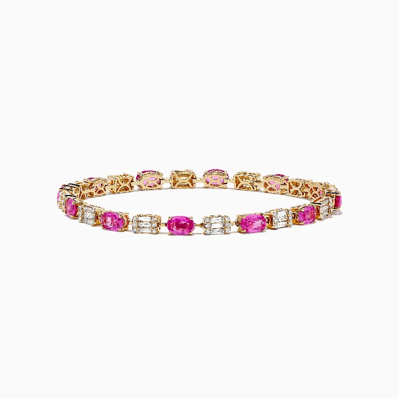 14K Yellow Gold Pink Sapphire and Diamond Tennis Bracelet