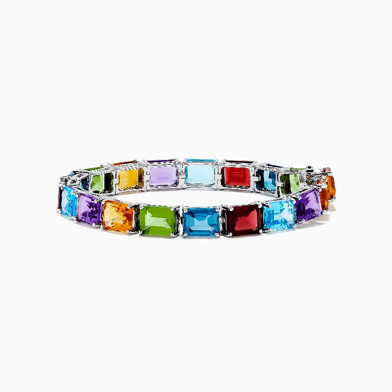 925 Sterling Silver Multi Gemstone Tennis Bracelet