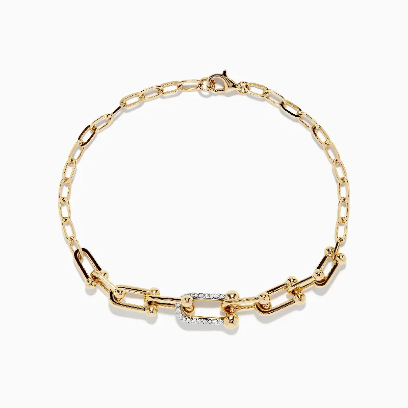 D'oro 14K Yellow Gold Chain Link Diamond Bracelet 0.24 TCW