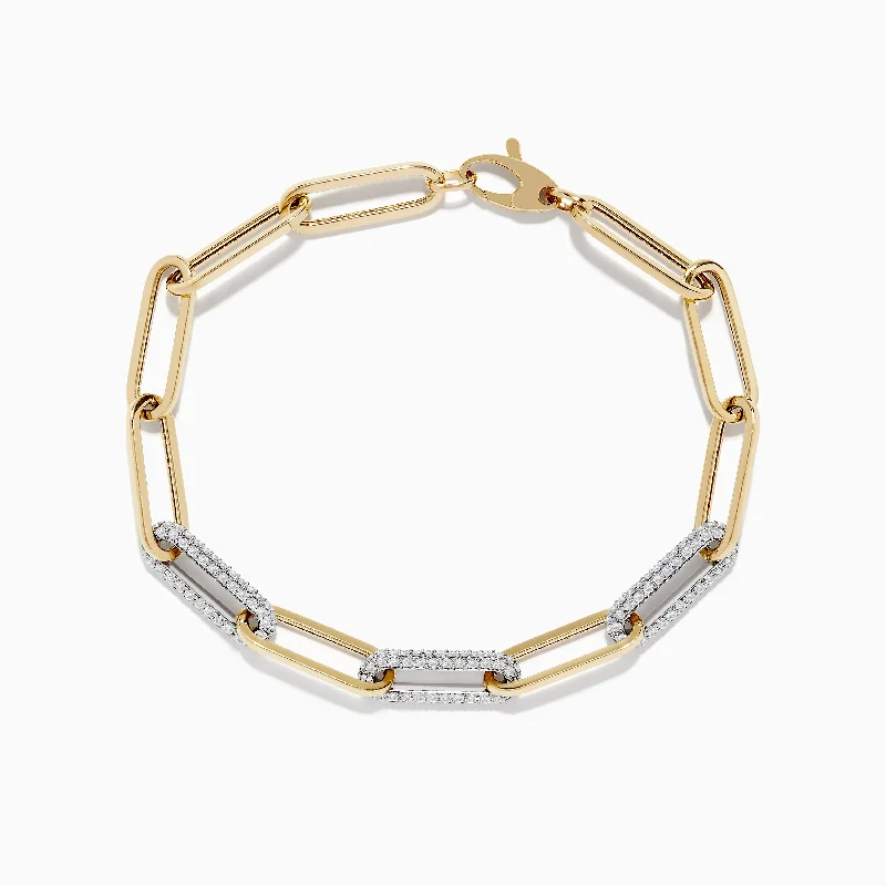 Duo 14k Two-Tone Gold Paperclip Pave Diamond Bracelet