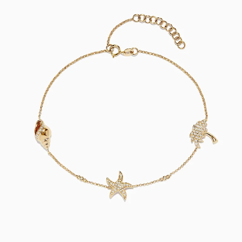 Novelty 14K Yellow Gold Diamond Seaside Ankle Bracelet