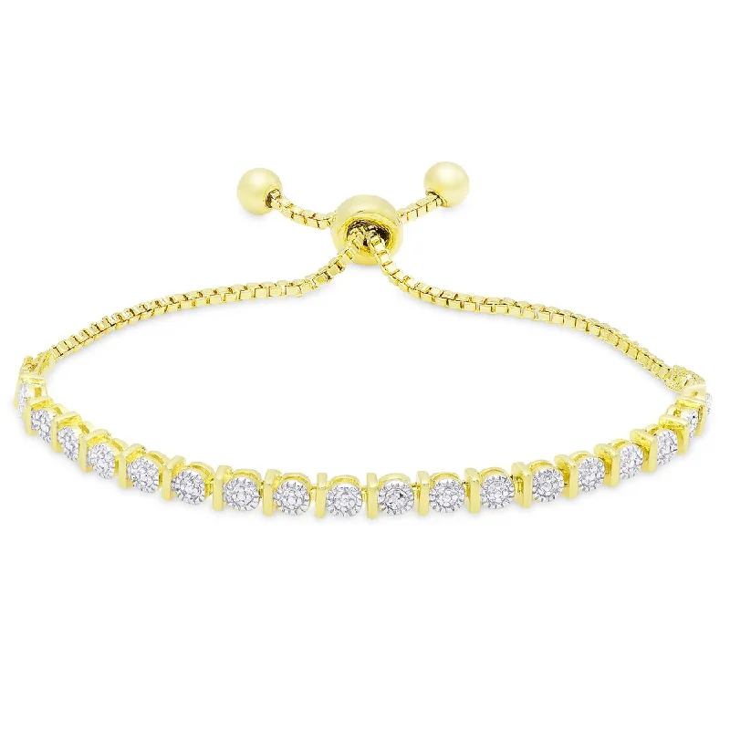 Finesque Gold or Silver Overlay Diamond Accent Adjustable Slider Bracelet