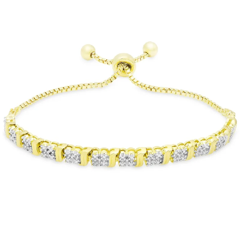 Finesque Gold or Silver Overlay Diamond Accent Adjustable Slider Bracelet