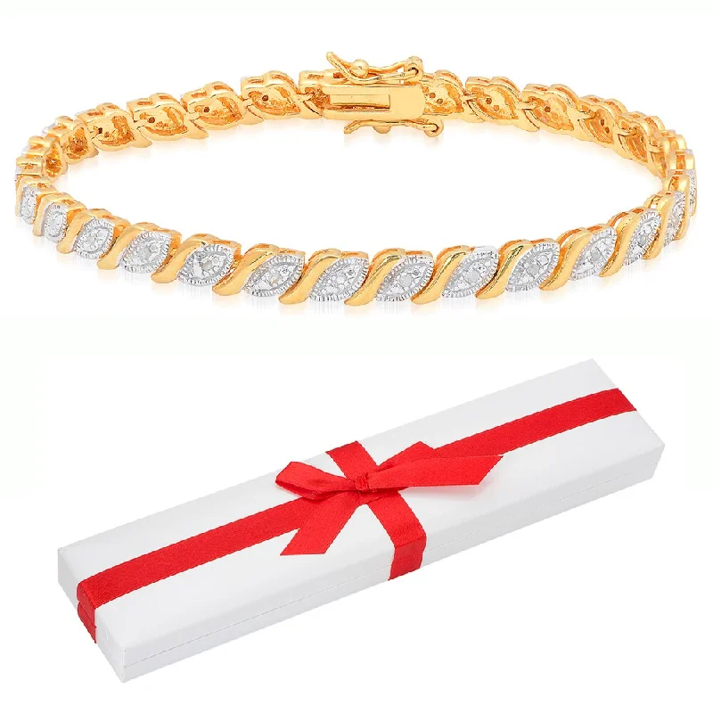 Finesque Sterling Silver 1/10ct TDW Diamond Marquise Bracelet with Red Bow Gift Box