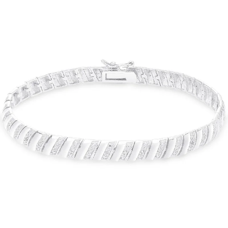 Finesque Sterling Silver 1/4CT TDW Diamond Stripe Bracelet