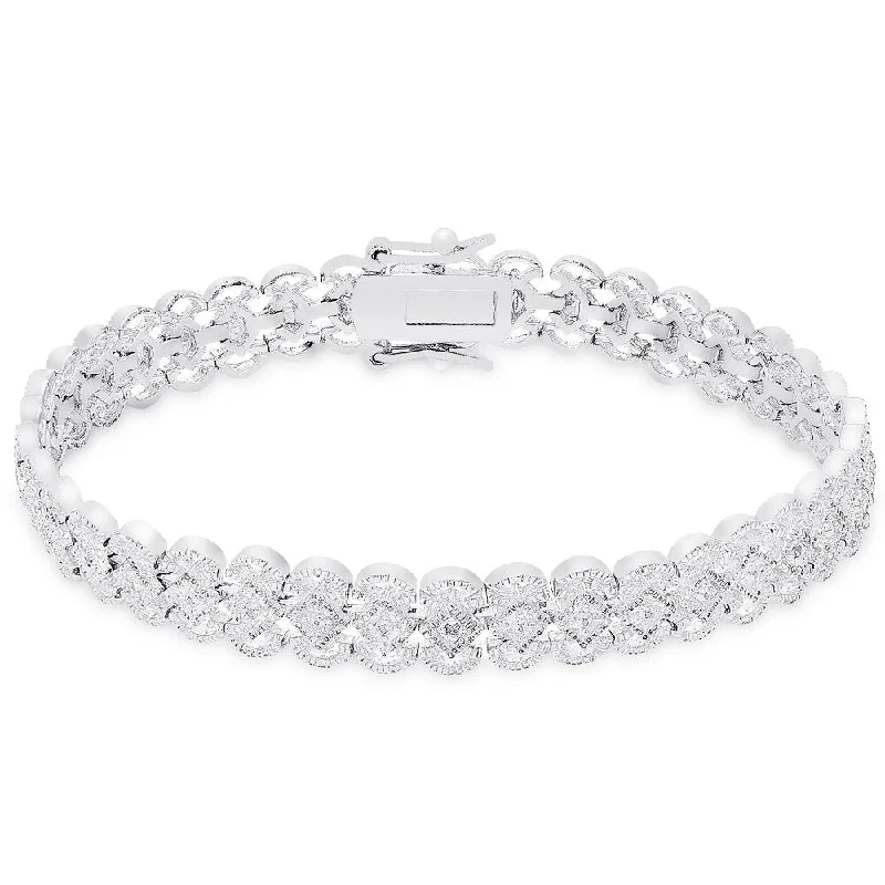 Finesque Sterling Silver Diamond Accent Lattice Design Bracelet