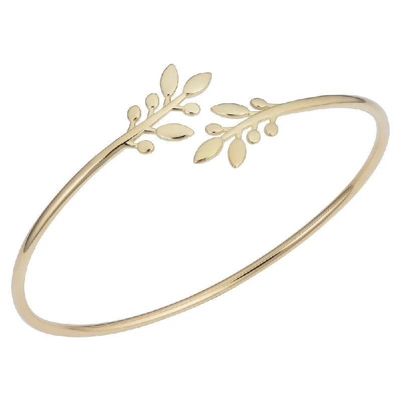 Fremada 14k Yellow Gold Olive Branch Cuff Bangle Bracelet (7.5 inches)