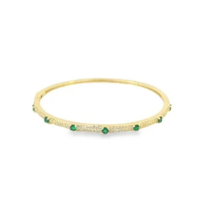 Gold Filled Bangle with Ruby / Emerald and White Pave CZ Stones