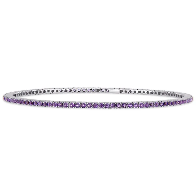 Miadora 14k White Gold Amethyst-Africa Tennis Bangle Bracelet