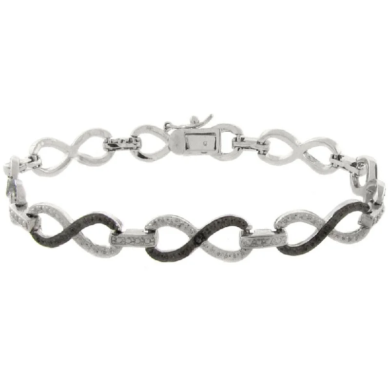 Pretty Plus Silver Overlay Black and White Diamond Accent Infinity Bracelet