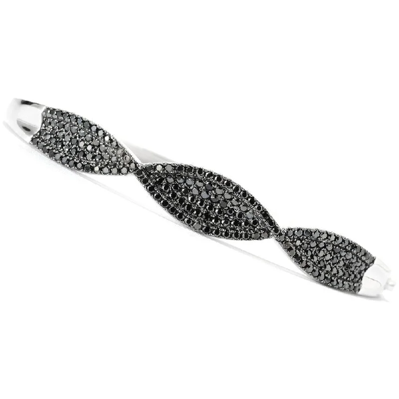 Rhodium Plated Sterling Silver TGW Spinel Concave Twisted Bangle - White