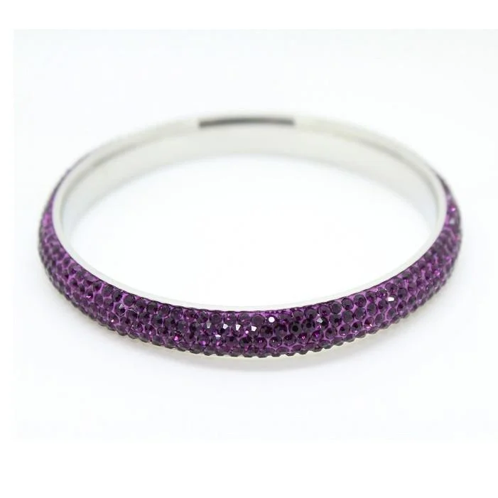 Stainless Steel & Czech 'Purple Sparkle' Purple and Silver Bangle/Bracelet