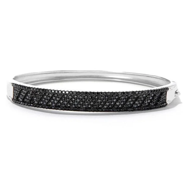 Sterling Silver 2 7/8ct TDW Round Black Spinel Bangle Bracelet