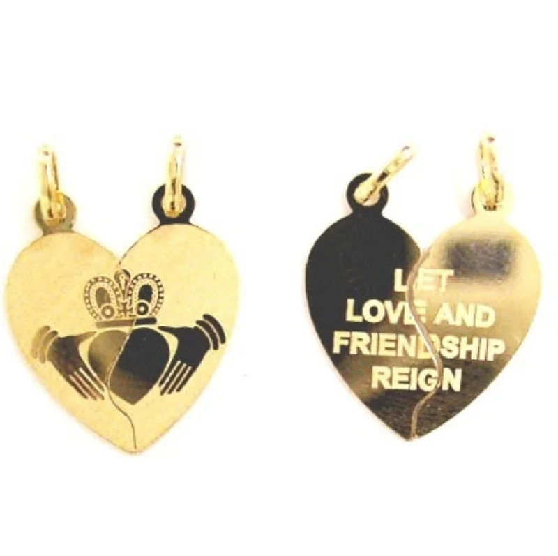 10KT Gold Heart Claddagh Break Apart Charm. Chain not Included