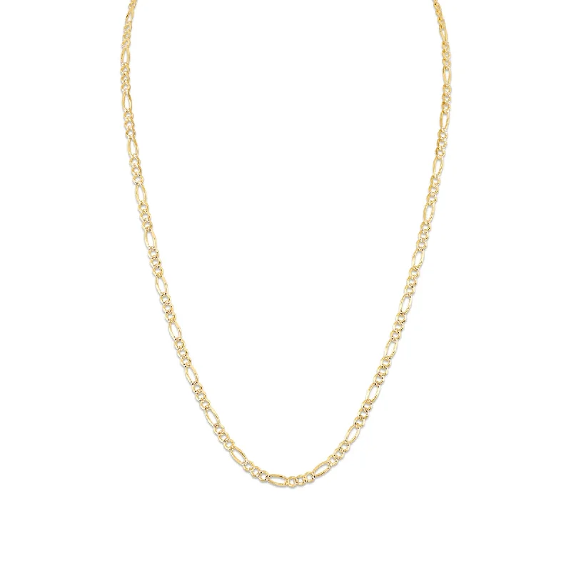 10KT White and Yellow Gold 20-inch 3.7MM Figaro Pave Chain