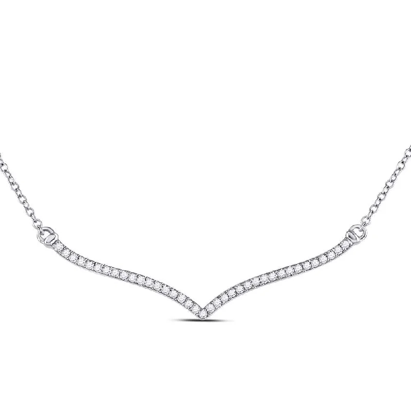 10kt White Gold Womens Round Diamond Contoured Bar Pendant Necklace 1/4 Cttw